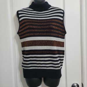 Vintage Phil Carry Striped Turtleneck Sweater Vest Sz Large